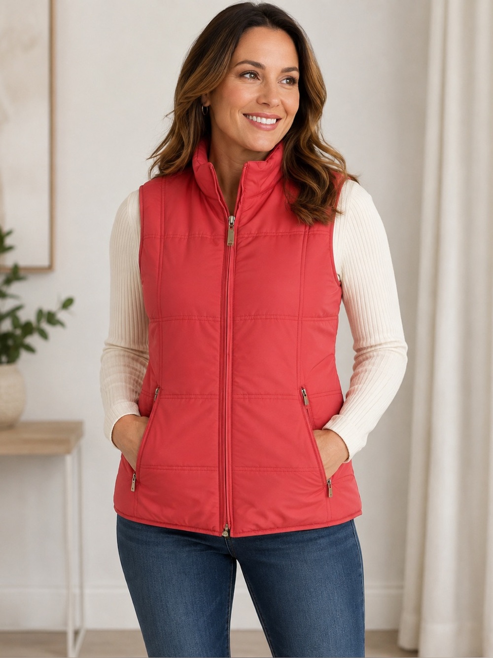 Liz Claiborne Women's Pink Puffer Vest, Hot Pink and Neon Green, size L
